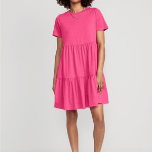 GAP Hot Pink Slub-Knit Tiered Mini T-Shirt Swing Dress XL/XXL